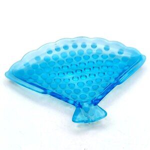 Vintage MCM Fenton Glass Blue Opalescent Hobnail Fan Ashtray Trinket Dish